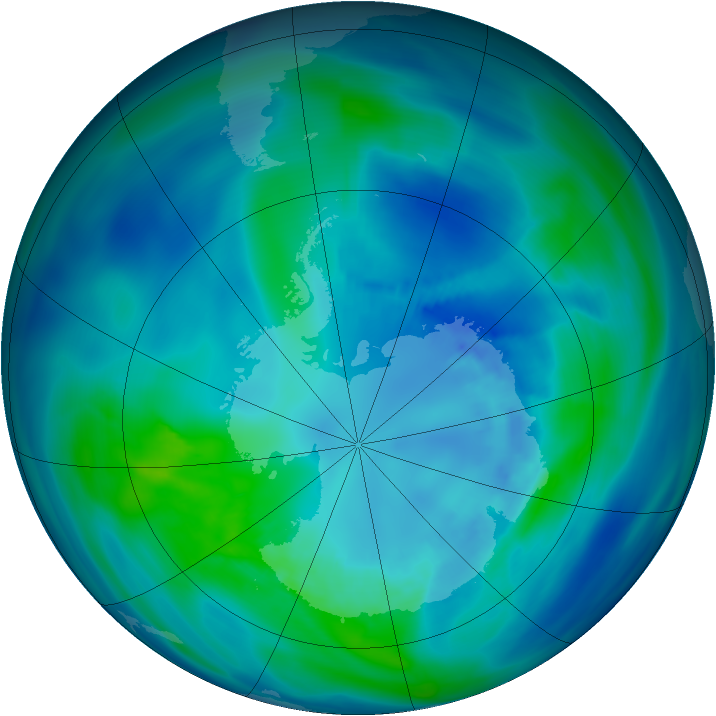 Antarctic ozone map for 08 April 2005
